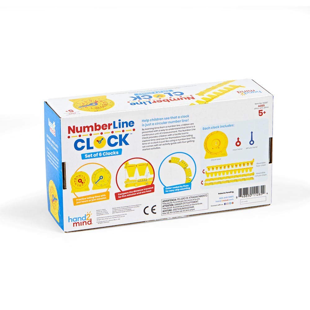 Hand2Mind NumberLine Clock™ for Kids - Math Manipulatives, Analog Clock - Kindergarten Homeschool Supplies (6 Pack)