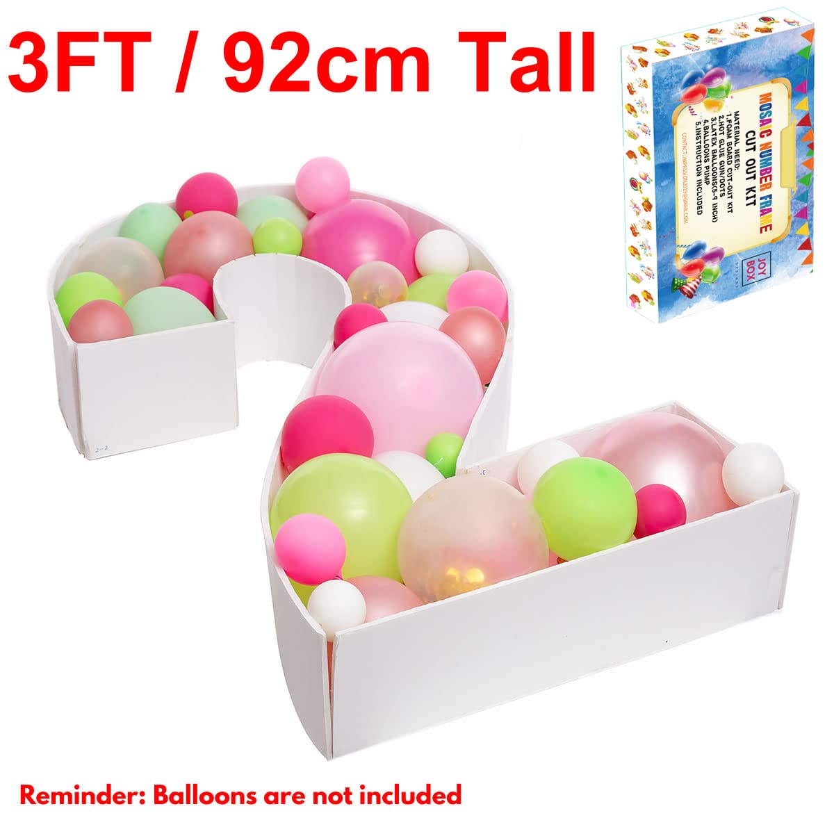 3FT Mosaic Balloon Frame Number 2 Light Up Numbers Pre-Cut Kit Thick Foam Board for Birthday Decoration