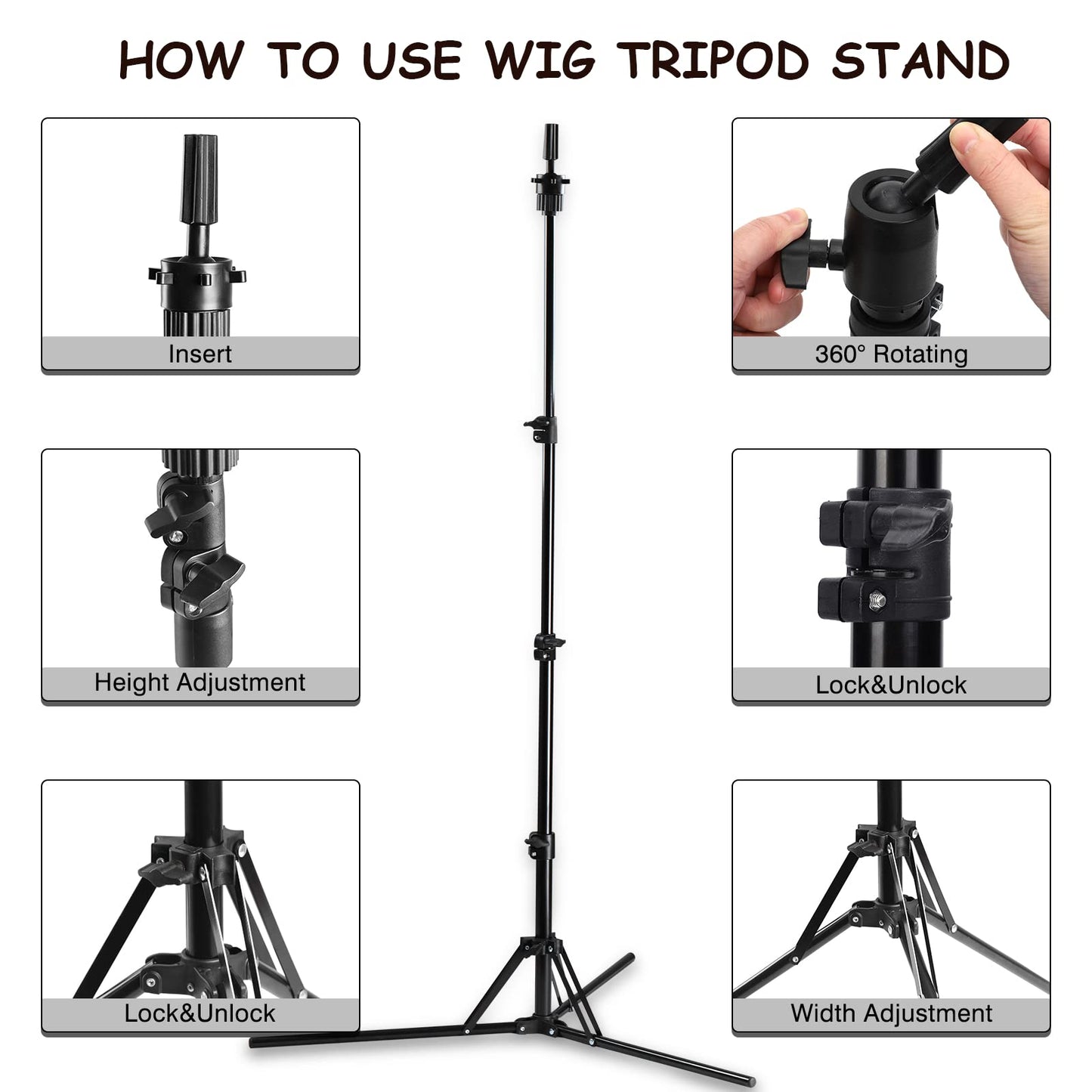 Neverland Beauty & Health 23 Inch Wig Stand Tripod with Head,Canvas Wig Head,Wig Head Stand with Mannequin Head for Wigs,Manikin Head Set for Wigs Making Display