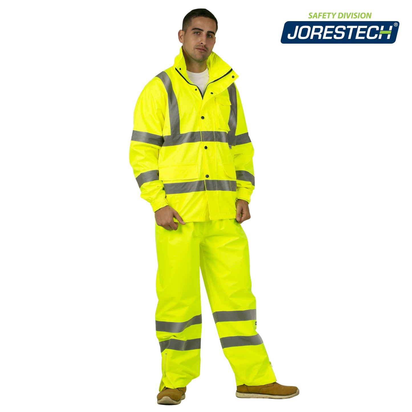 JORESTECH Safety Rain Set/Jacket Reflective High Visibility Yellow JK-03 / Pants Lime ANSI 150D Heavy Duty PANTS-03 (Large)