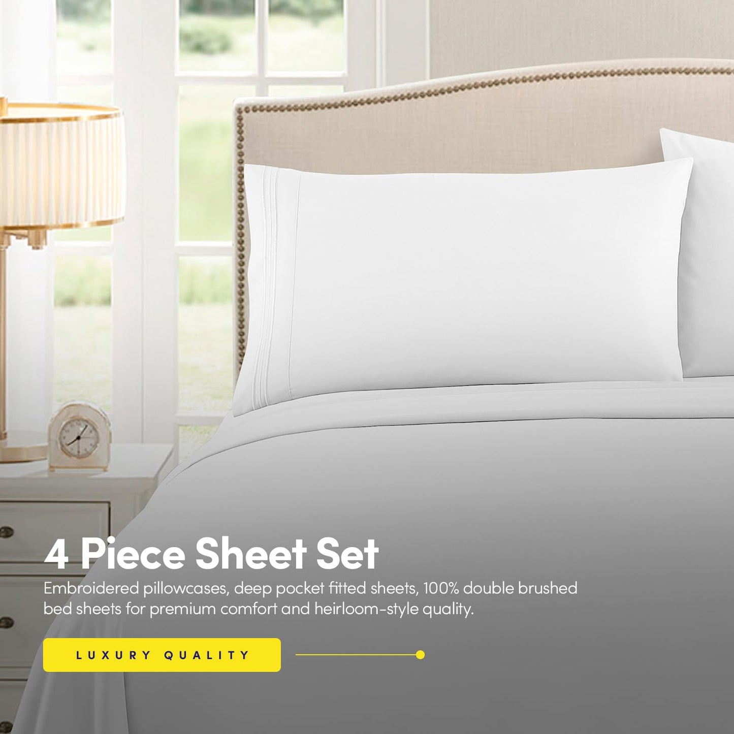 1500 Supreme Collection Sheet Sets White - Luxury Hotel Bed Sheets and Pillowcase Set for King Mattress - Extra Soft, Elastic Corner Straps, Deep Pocket, White