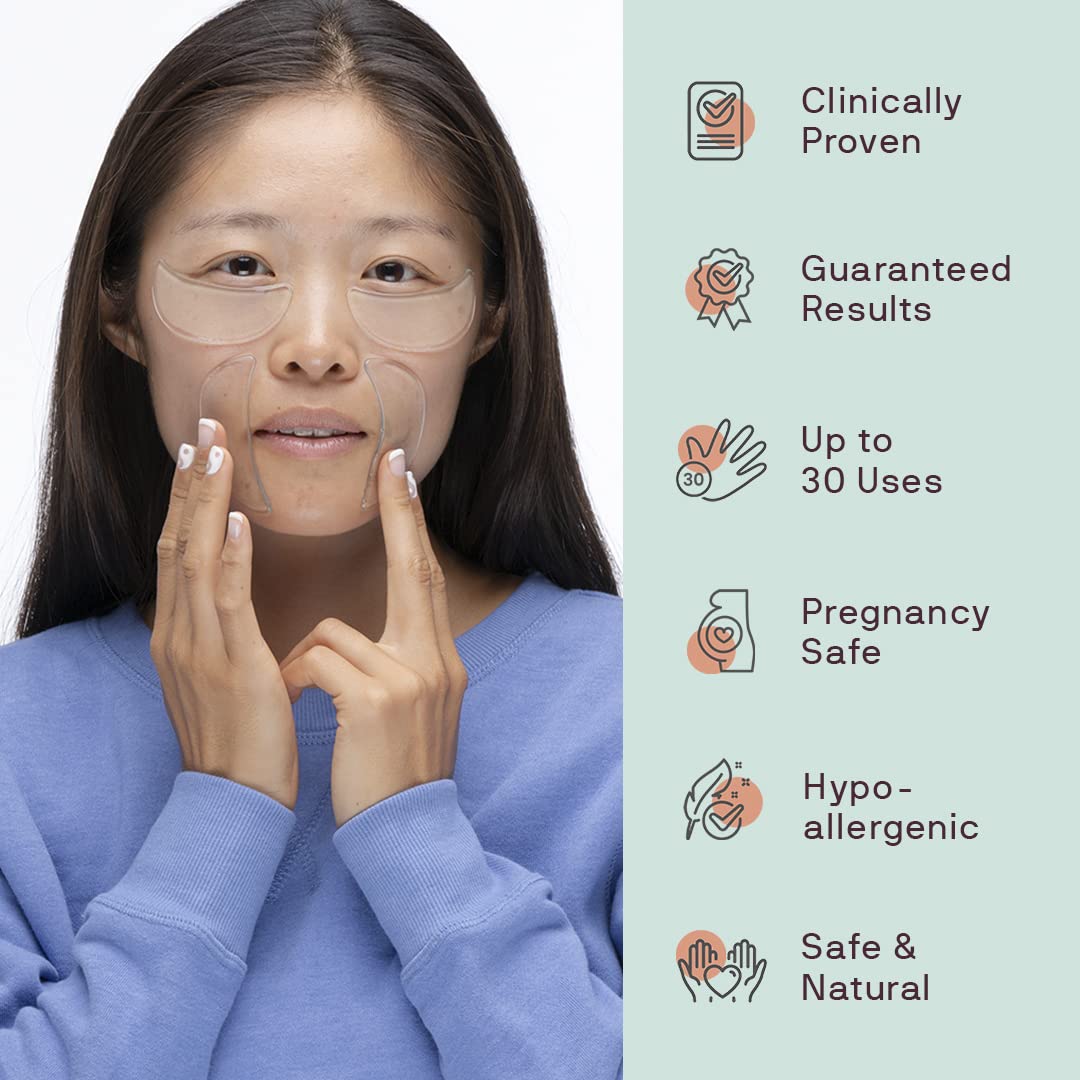 Dermaclara Eye & Mouth Patches - Anti-Wrinkle Silicone Patches for Smile Lines & Under Eye, Overnight Face Pads for Women & Men for Laugh & Frown Lines, Anti Aging, Reusable up to 30 Times - 4 Patches
