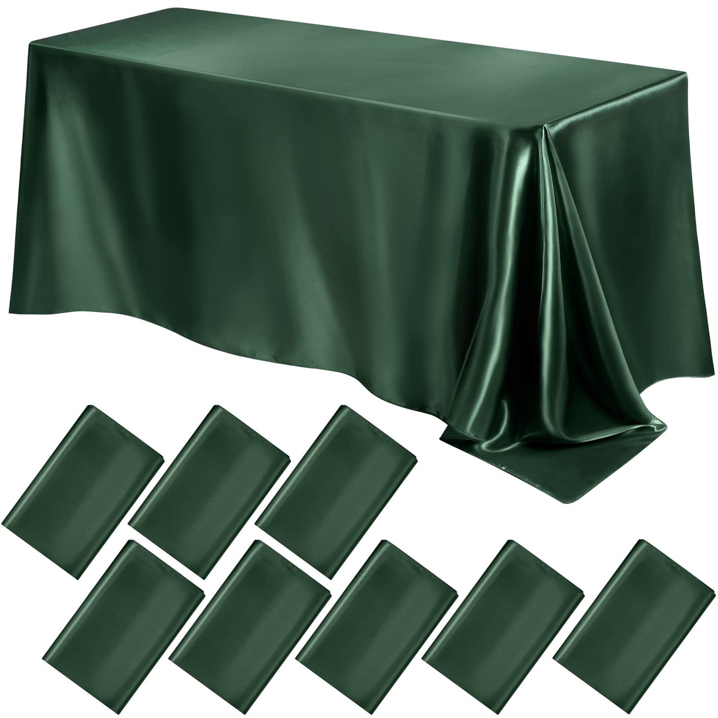 Lounsweer 8 Packs Satin Tablecloth 102 x 58 Inches Rectangle Table Cover Silk Smooth Fabric Party Table Cloth for Rectangle Parties, Holiday Dinner Wedding Banquet Decoration(Dark Green)