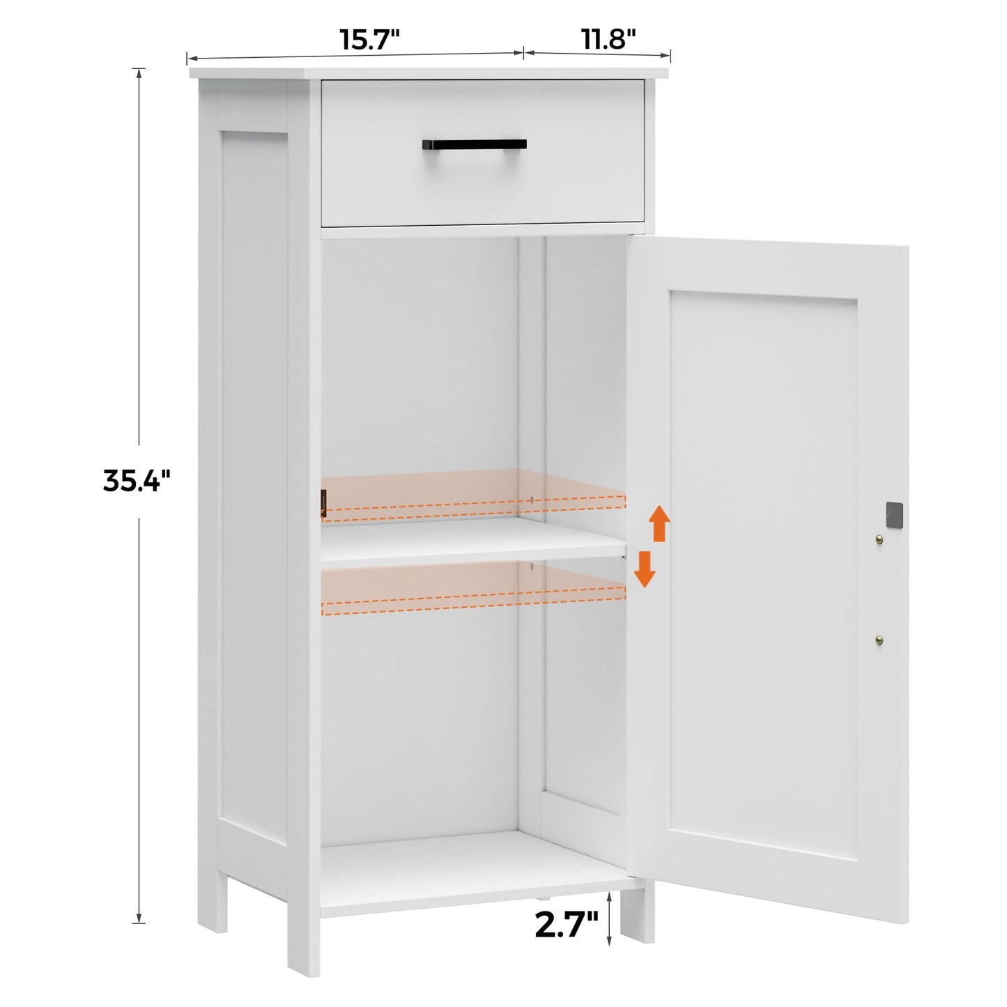 Homhedy 35.4" H Bathroom Cabinet with Drawer, Bathroom Organizers and Storage, Adjustable Shelf, Floor Cabinet for Living Room, Entryway, Kitchen, White, (15.7" W)