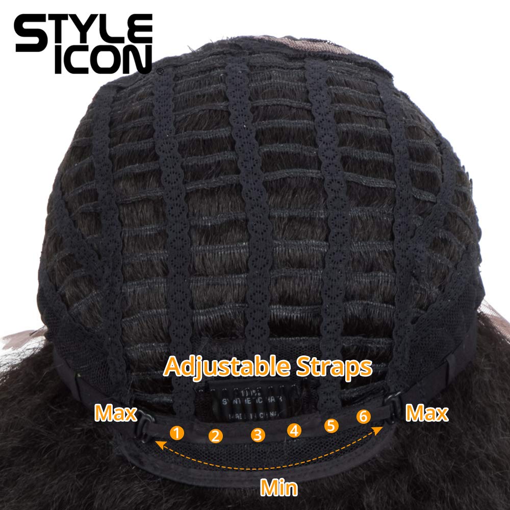 Style Icon 14" Afro Wigs Short Curly Wigs for Black Women Lace Front Side Part Synthetic Wigs (14 Inches, 1B)