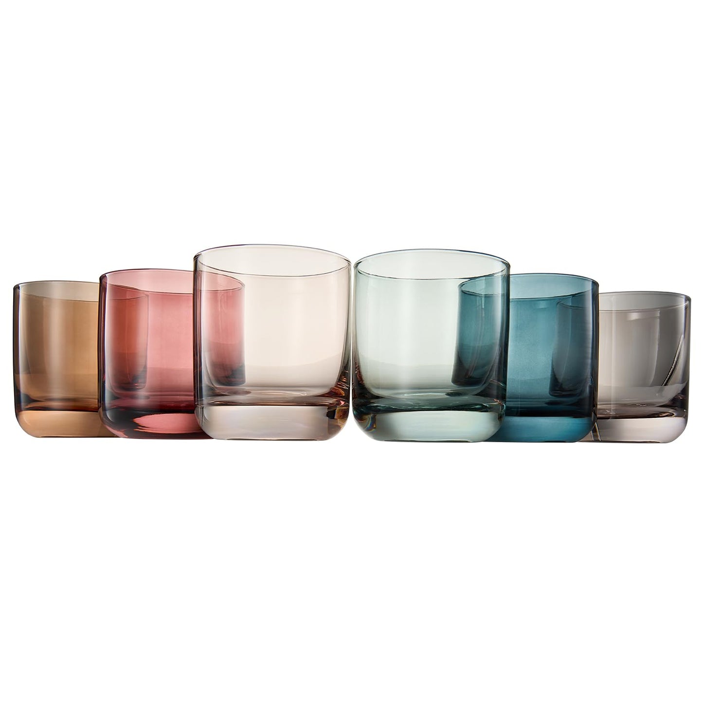 Khen Colored Old-Fashioned Drinking Glasses | Set of 6 | Large 9.6oz Art Deco Stemmed Muted Martini Classic Whiskey, Champagne, Cocktail, Margarita, Martini Wine Glass, Gift Idea, Muted Pastel Colors