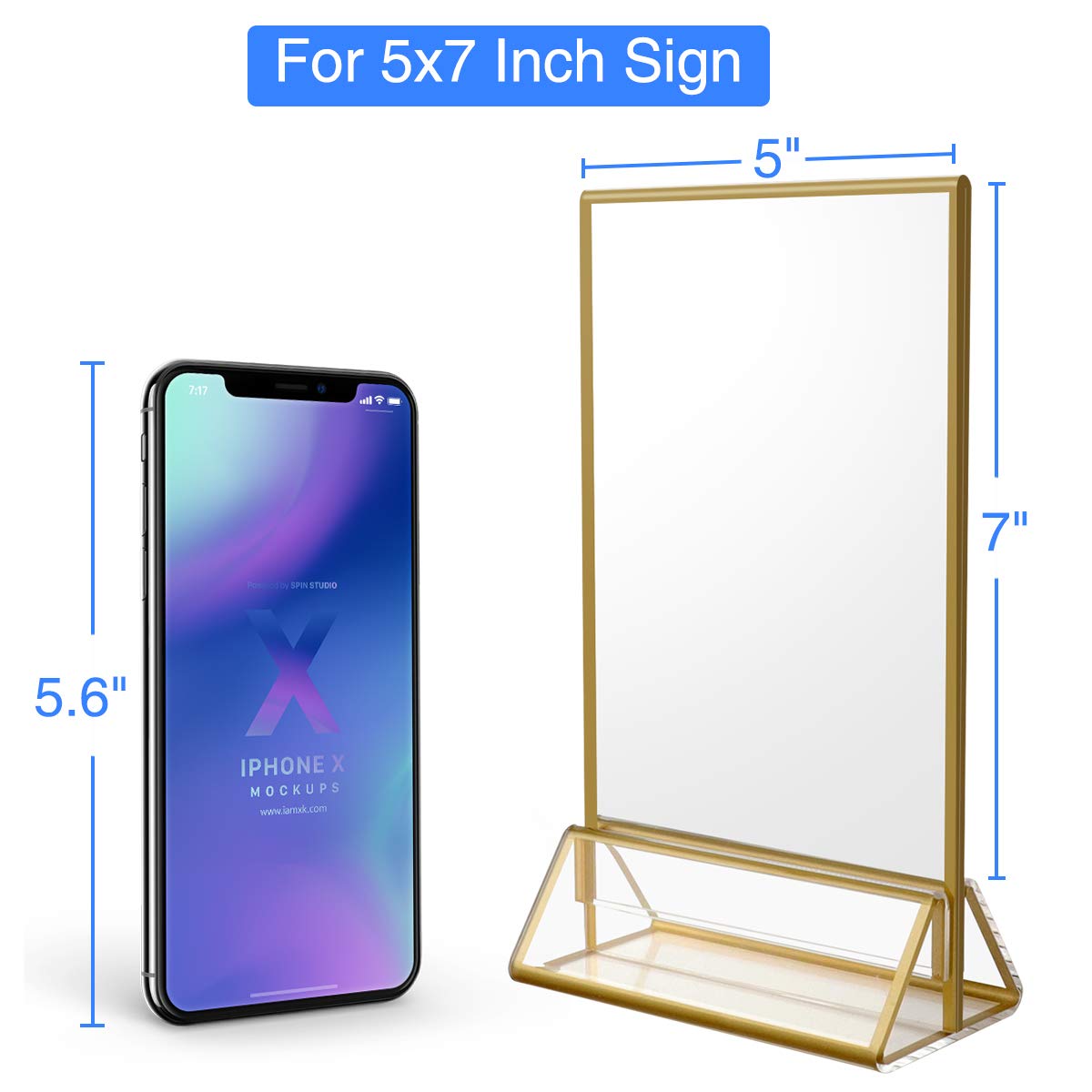 NIUBEE 12Pack 5 x 7 Clear Acrylic Wedding Table Number Holder Stands with Gold Borders, Double Sided Gold Picture Frames Sign Holder for Restaurant Table Menu Recipe Cards Photo Display