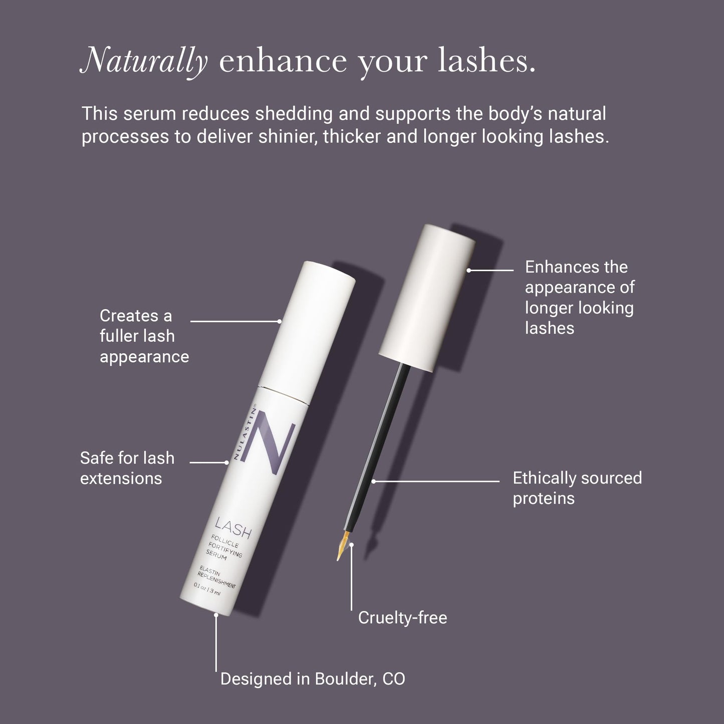NULASTIN Eyelash Serum for Thicker Looking Lashes - Follicle Fortifying LASH Serum - Clinically Tested Eyelash Enhancing Serum with Keratin - From the Experts in Brow and Lash Serums (0.1 Fl Oz)