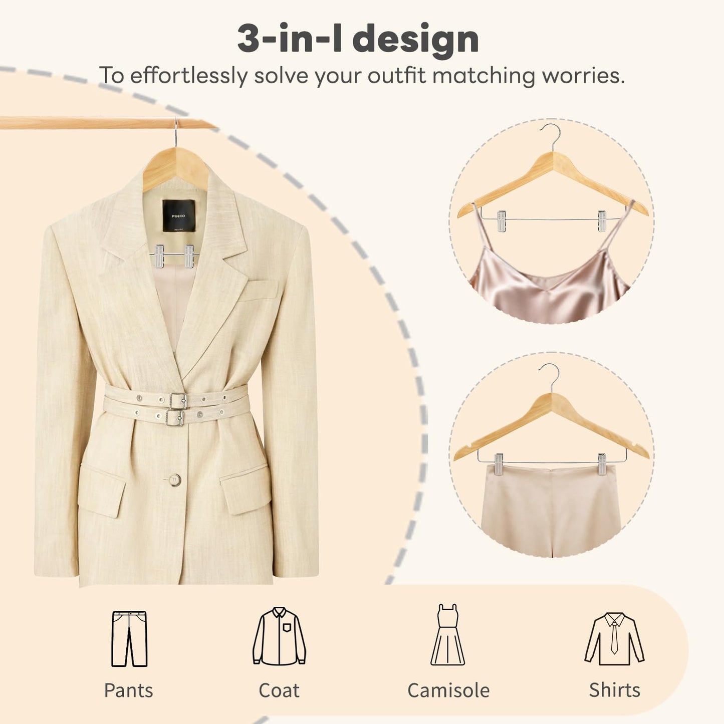 HOUSE DAY 24 Pack High-Grade Wooden Suit Hangers Skirt Hangers with Clips Solid Wood Pants Hanger Natural Smooth Finish Premium Wood Hanger with Durable Metal Clips for Blouse, Dress, Coat, Jacket