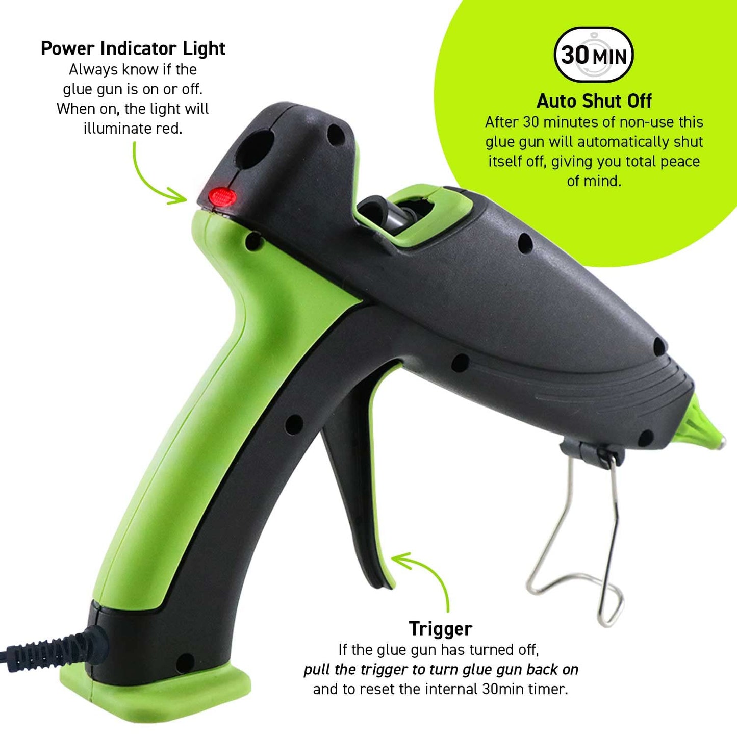 Surebonder Hot Glue Gun and Glue Sticks, Full Size 100W Dual Temperature Hot Glue Gun with 20 All Purpose Glue Sticks, 30 Minute Auto-Shut-Off, Black