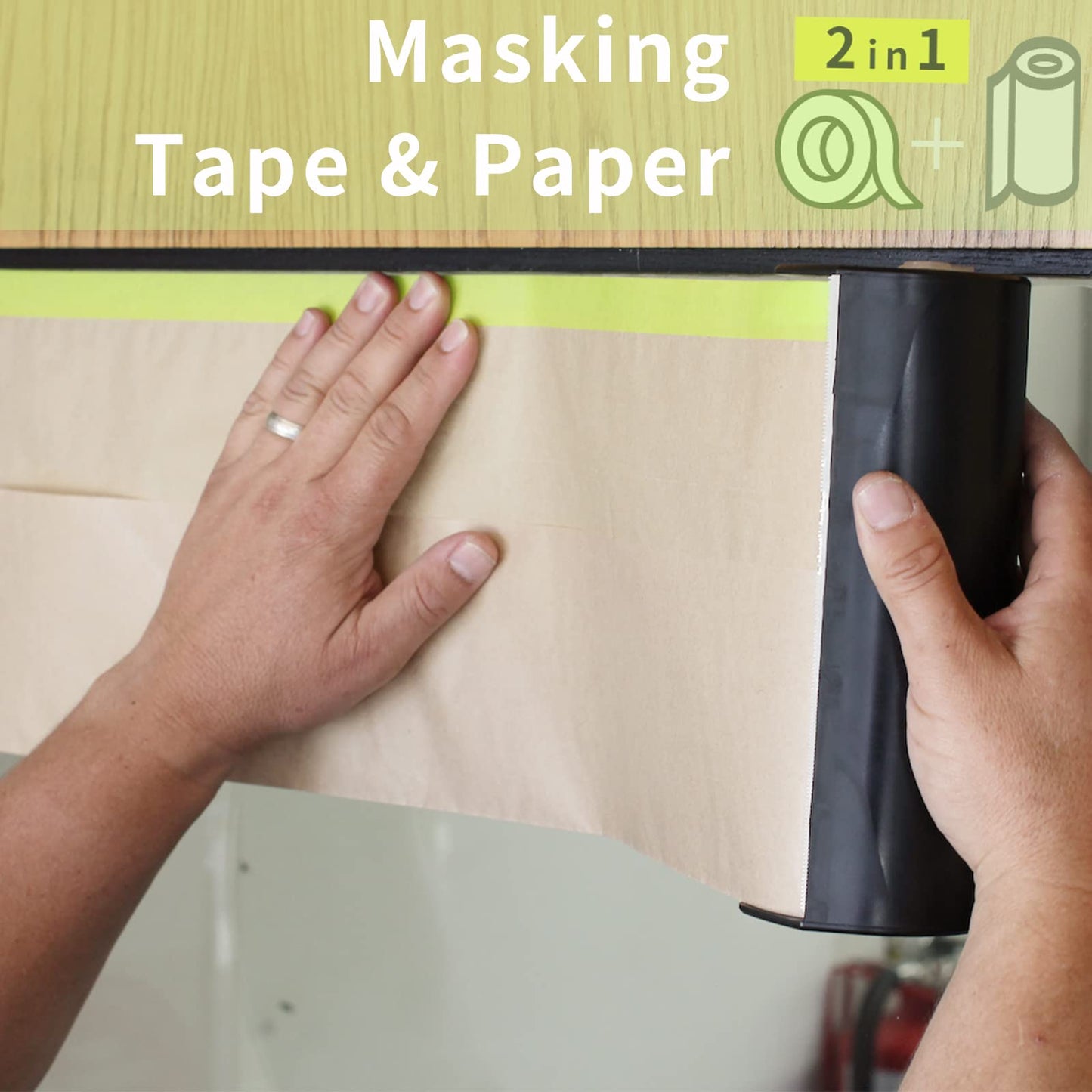 Tangibay Pre-Taped Masking Paper for Painting - 18 inch x 50 feet Tape and Drape Painters Paper, Paint Adhesive Protective Paper Roll for Covering Skirting, Frames, Cars and Auto Body (12 Rolls)