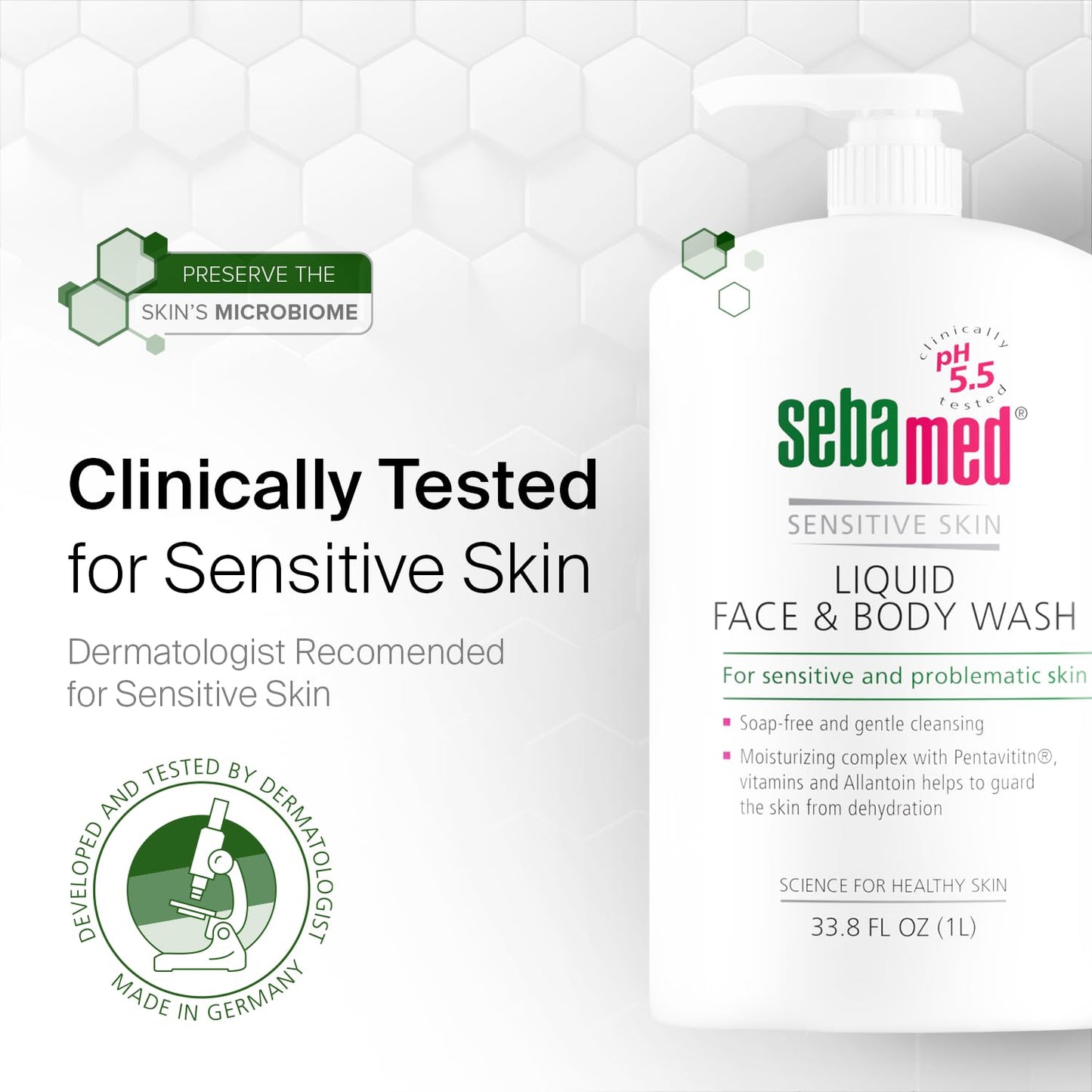 Sebamed Paraben-Free Face and Body Wash With Pump for Sensitive and Delicate Skin pH 5.5 Ultra Mild Dermatologist Recommended Cleanser 33.8 Fluid Ounces (1 Liter) Set of 2 Value Pack , green