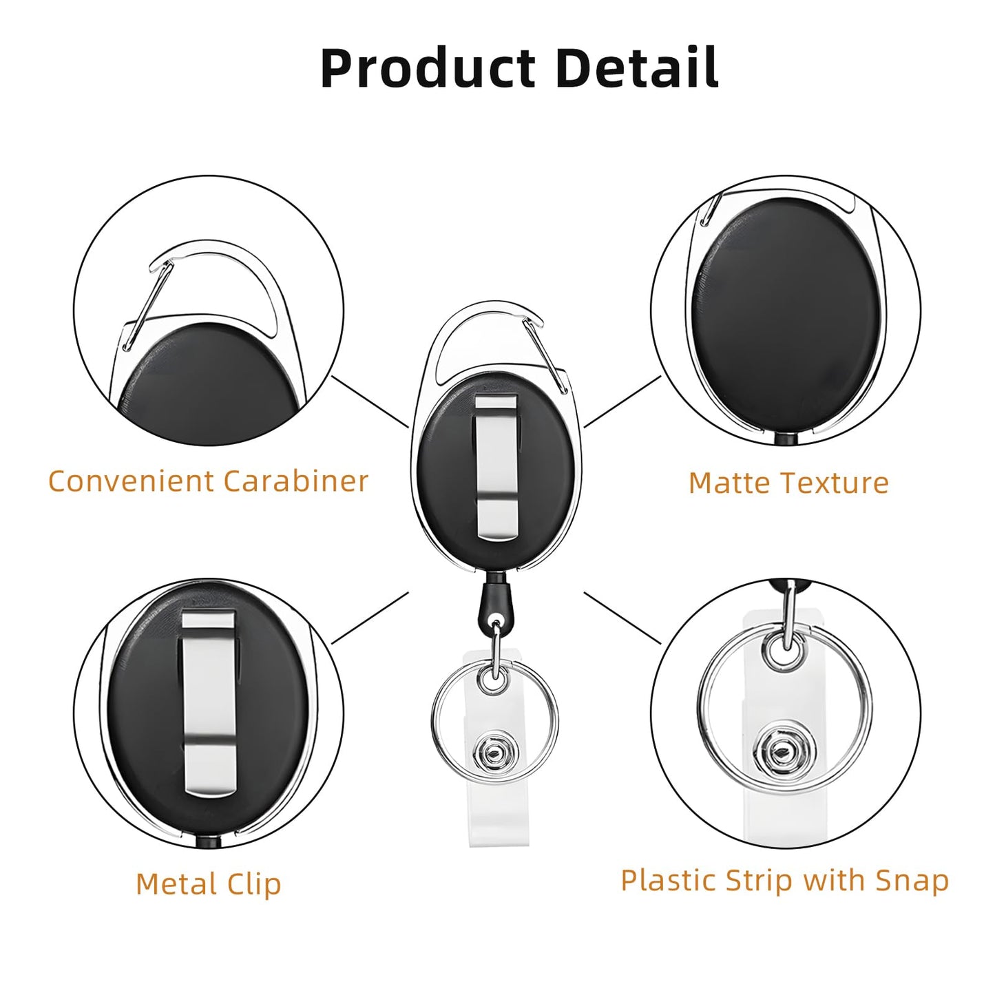 72 Pack Badge Reels Retractable Badge Holders with Clip Key Ring Liubeili Name ID Badge Clips Keychain for Nurse Doctor Employee Worker, Black