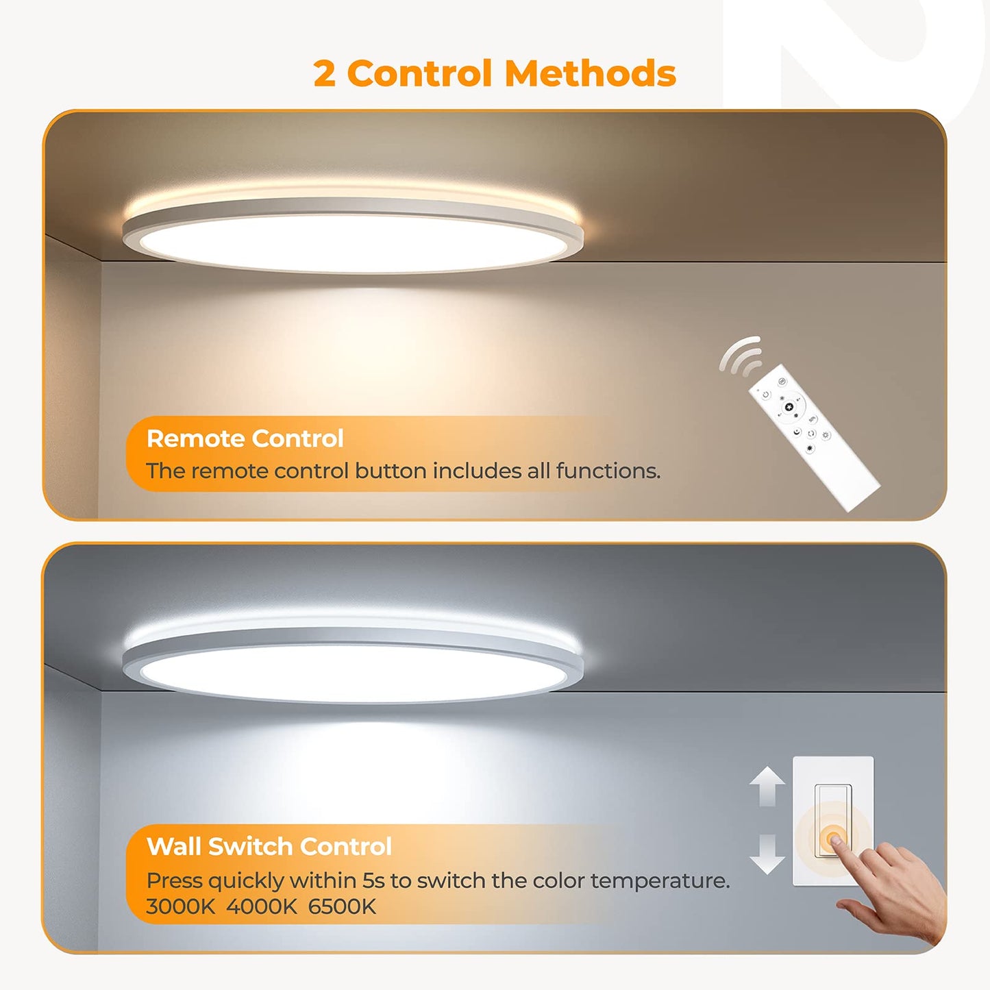 BLNAN LED Flush Mount Ceiling Light with Remote Control, 15.4 Inch 36W 3000K-6500K Dimmable Ultra Thin Low Profile Wired Ceiling Lamp with Night Light for Living Room Bedroom Kitchen