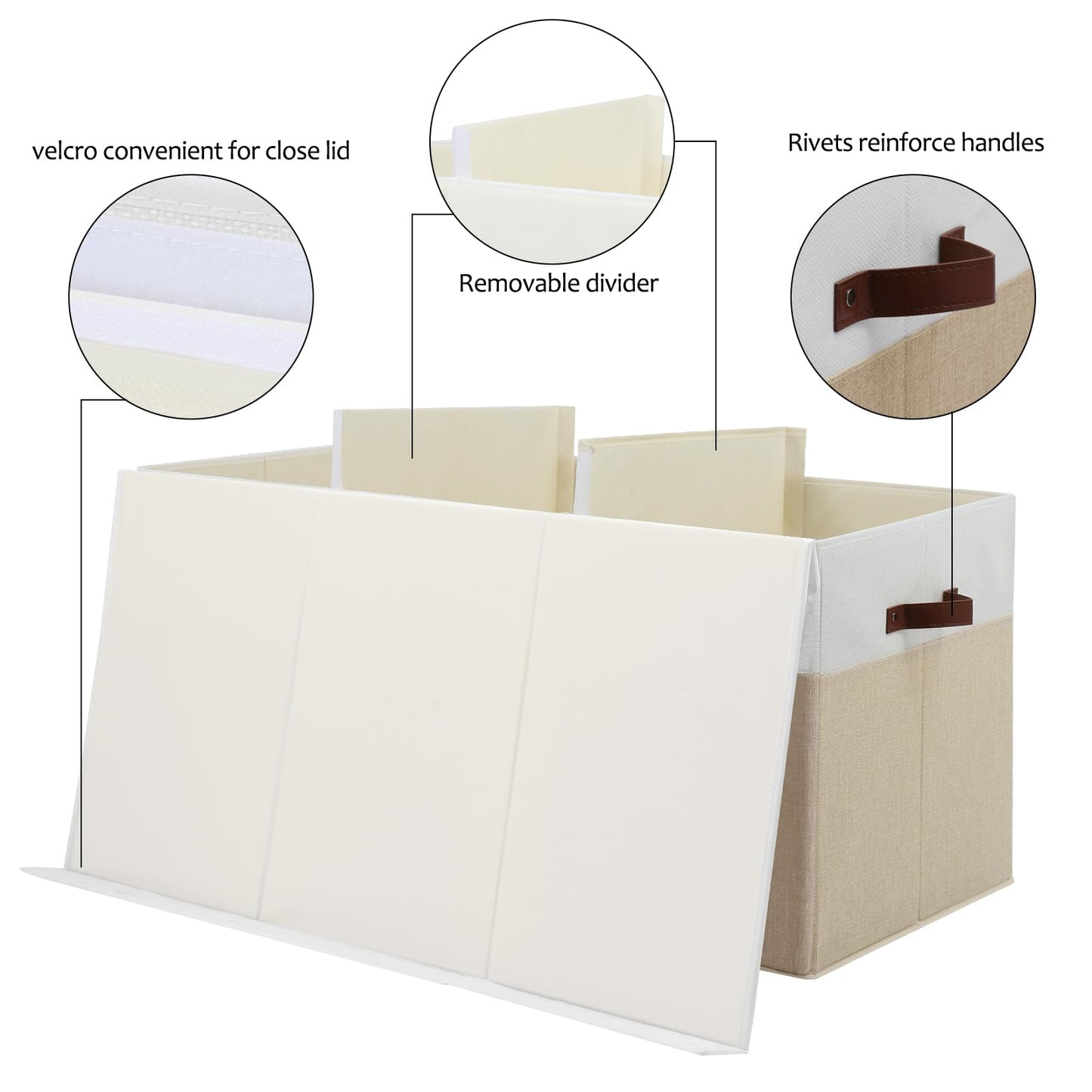 Gowee Extra Large Toy Storage Box with Lid, Sturdy Toys Storage Chest Bin Organizer Basket with Dividers for Kids, Boys, Girls, Nursery, Closet, Bedroom, Playroom 35.5"x17" x17" (Beige and White)
