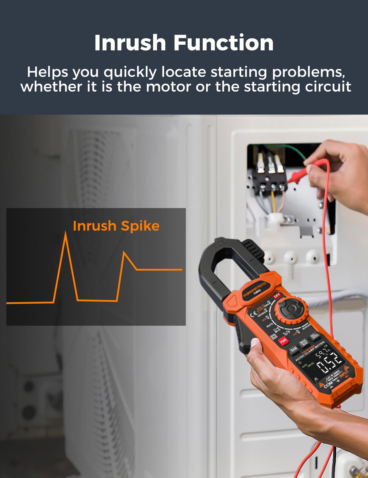 Clamp Meter POROMETISTO Digital Inrush Clamp Multimeter 1000A TRMS 6000 Counts, Amp Voltage Tester with VFD, LOZ Mode，Measures AC/DC Current Voltage NCV Temperature Resistance Capacitance Frequency