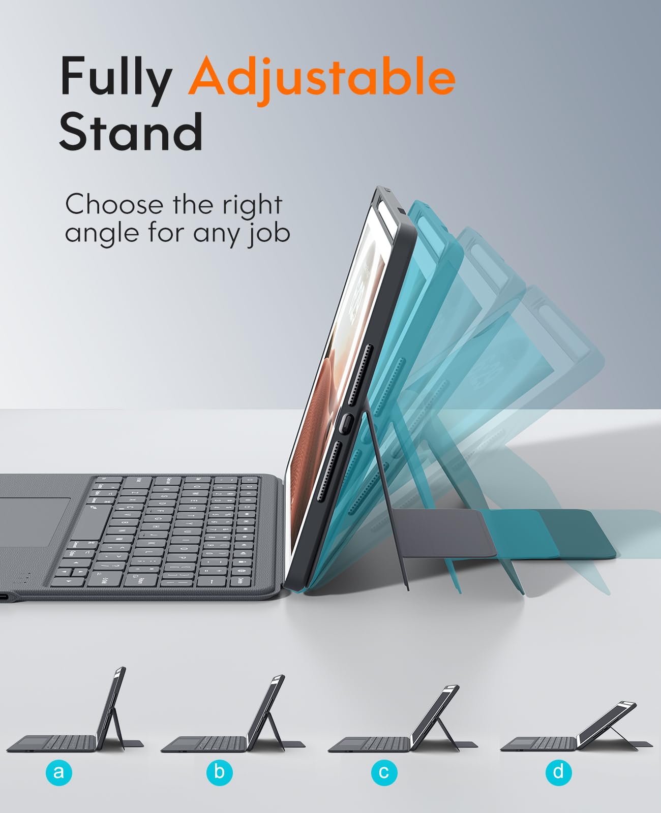 CHESONA Rugged Keyboard Case for iPad 9th 2022/8th/7th Generation, Magnetic Detachable Case, Premium Trackpad, 15°-180° Adjustable Stand, Portrait/Landscape Backlit Keyboard for iPad 10.2-inch, Gray