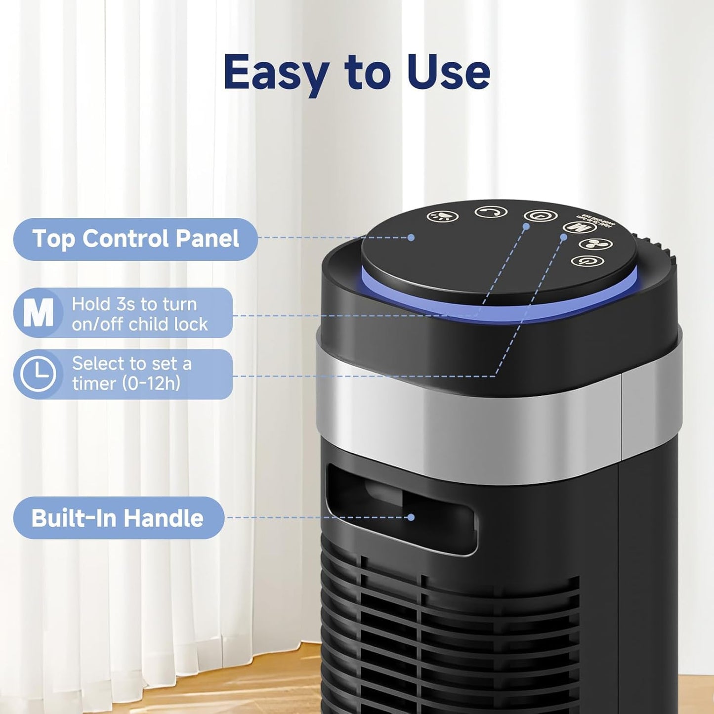 Alpen Tower Fan for Bedroom, 28db Quiet for Sleep Bladeless Tower Fan with Remote 5 Speeds & 4 Modes 12h Timer, Oscillating Standing Fan for Home Indoor, Black