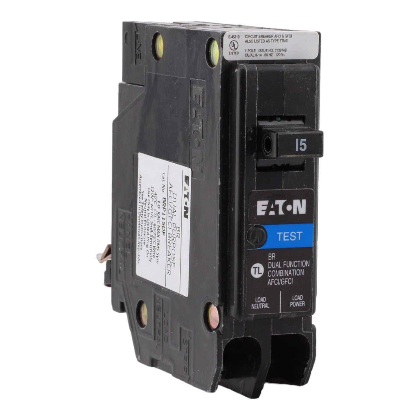 CUTLER-HAMMER BRP115DF 15 Amp Single Pole Dual Function Circuit Breaker - AFCI/GFCI Protection, 120 Volt, Plug-On Neutral, UL Listed (1)