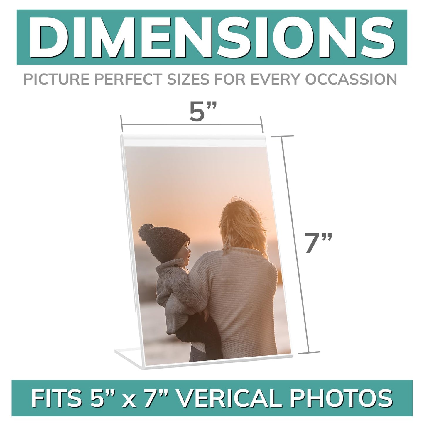pbf 5x7 Acrylic Sign Holder | 5 x 7 Vertical Stand Up Slanted Sign Holder | Acrylic Stands for Display | Clear Picture Frame, Menu Table Top Stand, Plastic Flyer Holder (24-Pack)