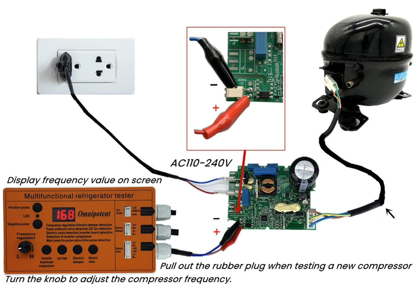 Multifunctional Refrigerator Compressor Tester - Pulse Solenoid & Inverter Compressor Tester - DC Fan Damper Electric Valve Fault Detector