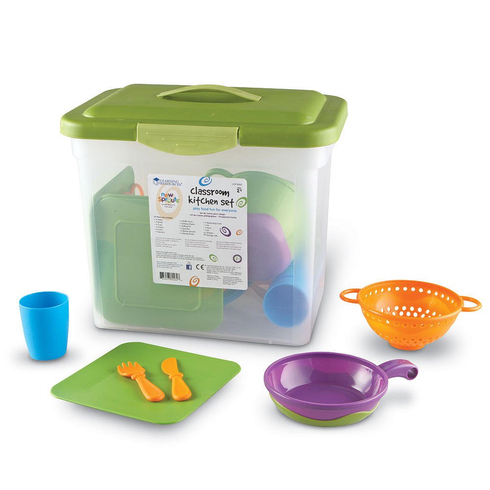 Learning Resources New Sprouts Classroom Kitchen Set - 45 Pieces, Ages 2+ Pretend Play Food for Toddlers, Preschool Learning Toys, Kitchen Play Toys for Kids