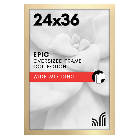 Americanflat 24x36 Poster Frame with Polished Plexiglass - Gold Picture Frame - Wide Photo Frames Made of Engineered Wood for Vertical or Horizontal Wall Display - Epic Collection - Gold