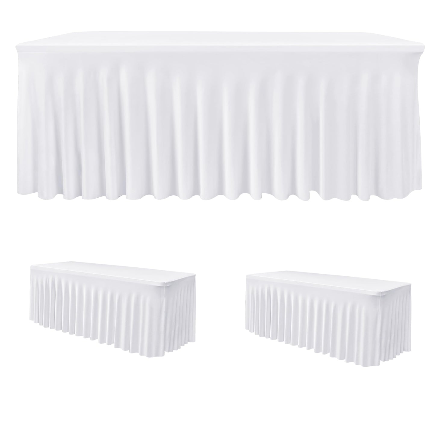 HolidayIdeas White Spandex Table Covers 6 Foot, Fitted Stretch Table Skirts 30x72 Inch, Wrinkle-Free Floor Length Polyester Tablecloths for Weddings Parties Banquets Events,2 Pack