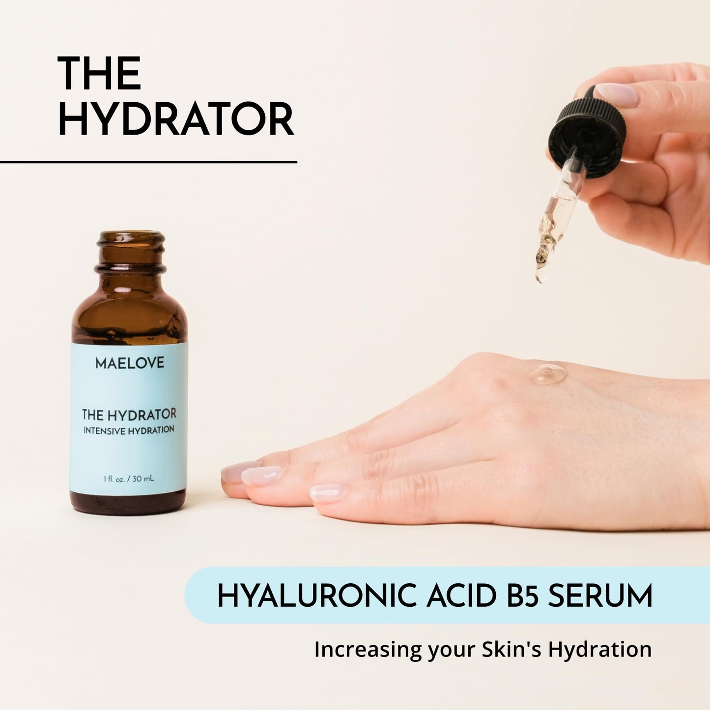 MAELOVE Hydrator Hyaluronic Acid Serum w/Vitamin B5, Lightweight & Non Greasy Formula w/Panthenol & Resveratrol for Ultimate Hydration & Youthful Dewy Glow, Reduces Fine Lines & Wrinkles, USA Made