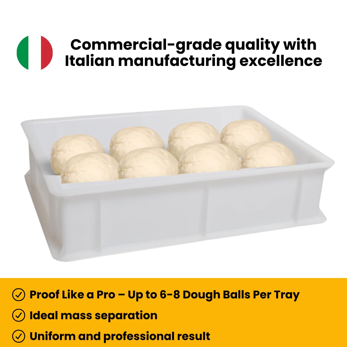 L'Oro Del Sud Home Refrigerator Size Dough Proofing Box Tray (1 Box with Lid), Stackable Pizza Proofing Dough Pan with Lid, (16 inch x 12 inch x 4 inch), Commerical Grade, Made in Italy