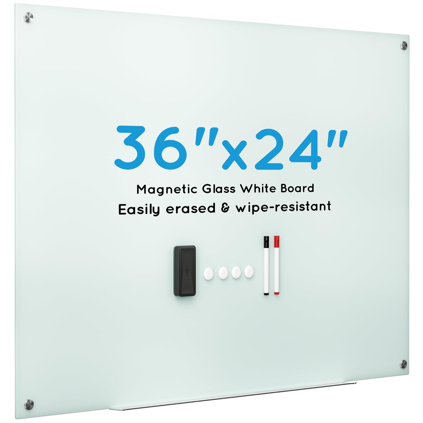 VUSIGN 36" x 24" Glass Whiteboard, Magnetie Dry Erase Board of Frameless, Minimalist Style Glass White Board for Wall, Office, Home,School