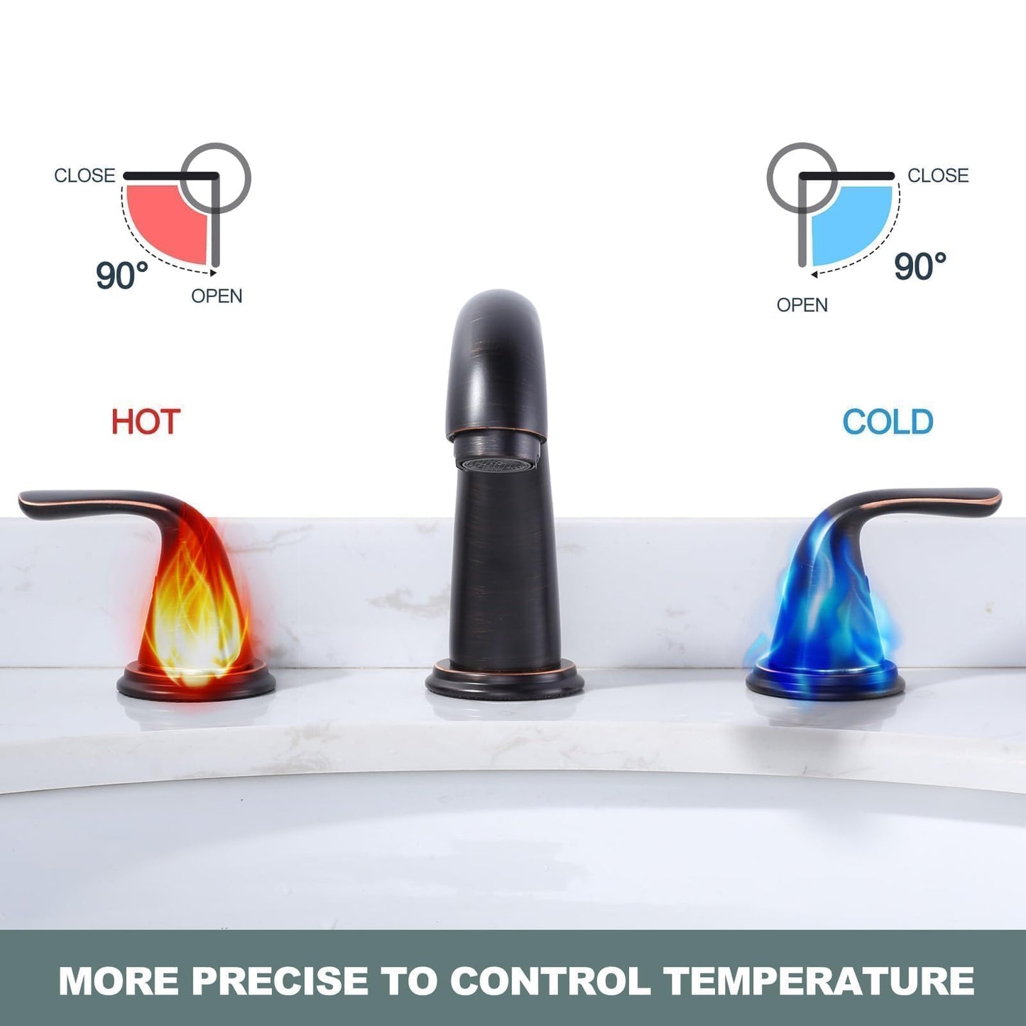 Aleasha Bathroom Sink Faucet 3 Holes Oil Rubbed Bronze, Widespread Bathroom Faucet, Washroom Faucets with Pop Up Drain, Washroom Sink Faucets with 304 Stainless Steel Lead-Free Hose
