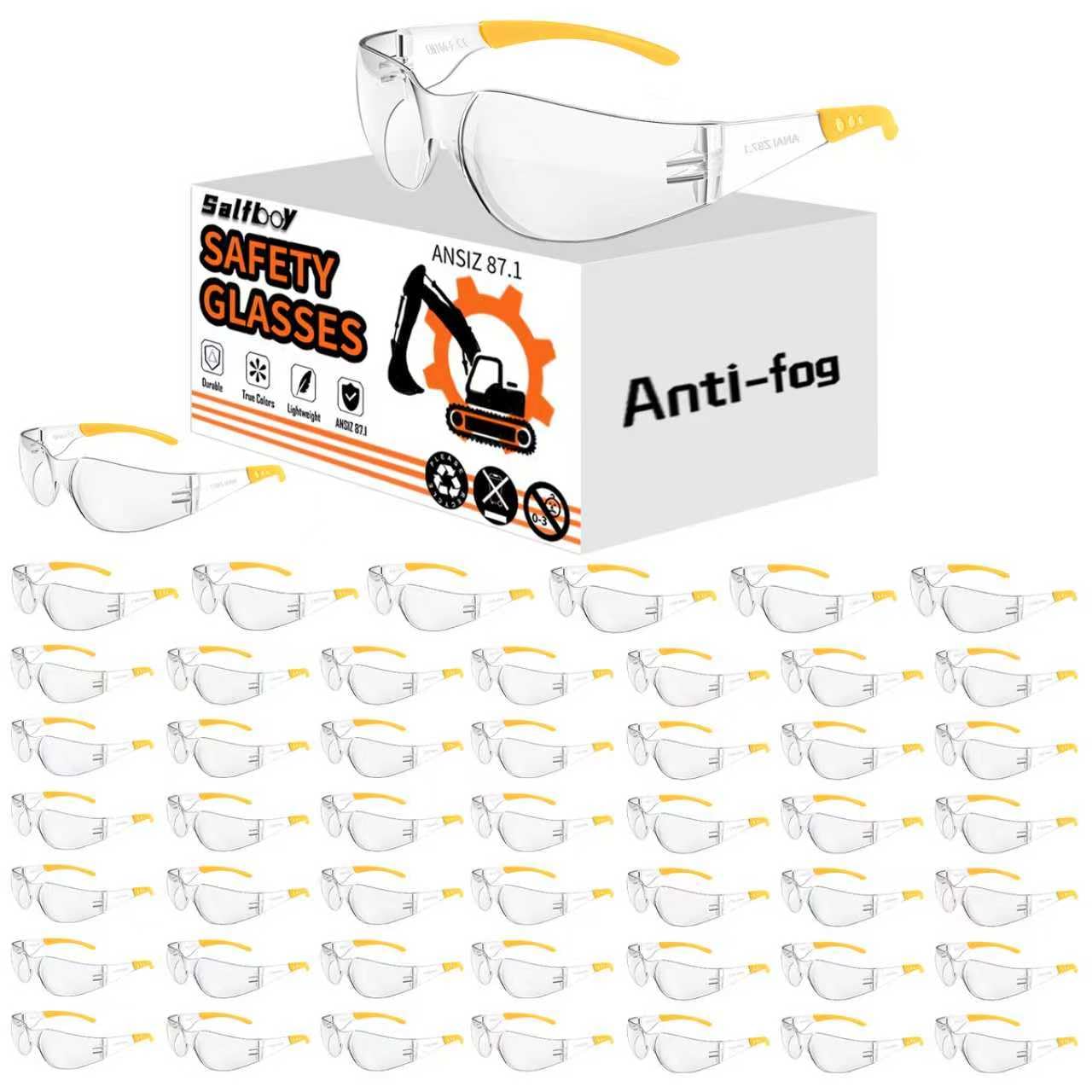 Salfboy 50pcs Scratch Resistant Anti Fog Safety Glasses, ANSI Z87.1 Certified for Lab, Construction, Jobsite and Gardening