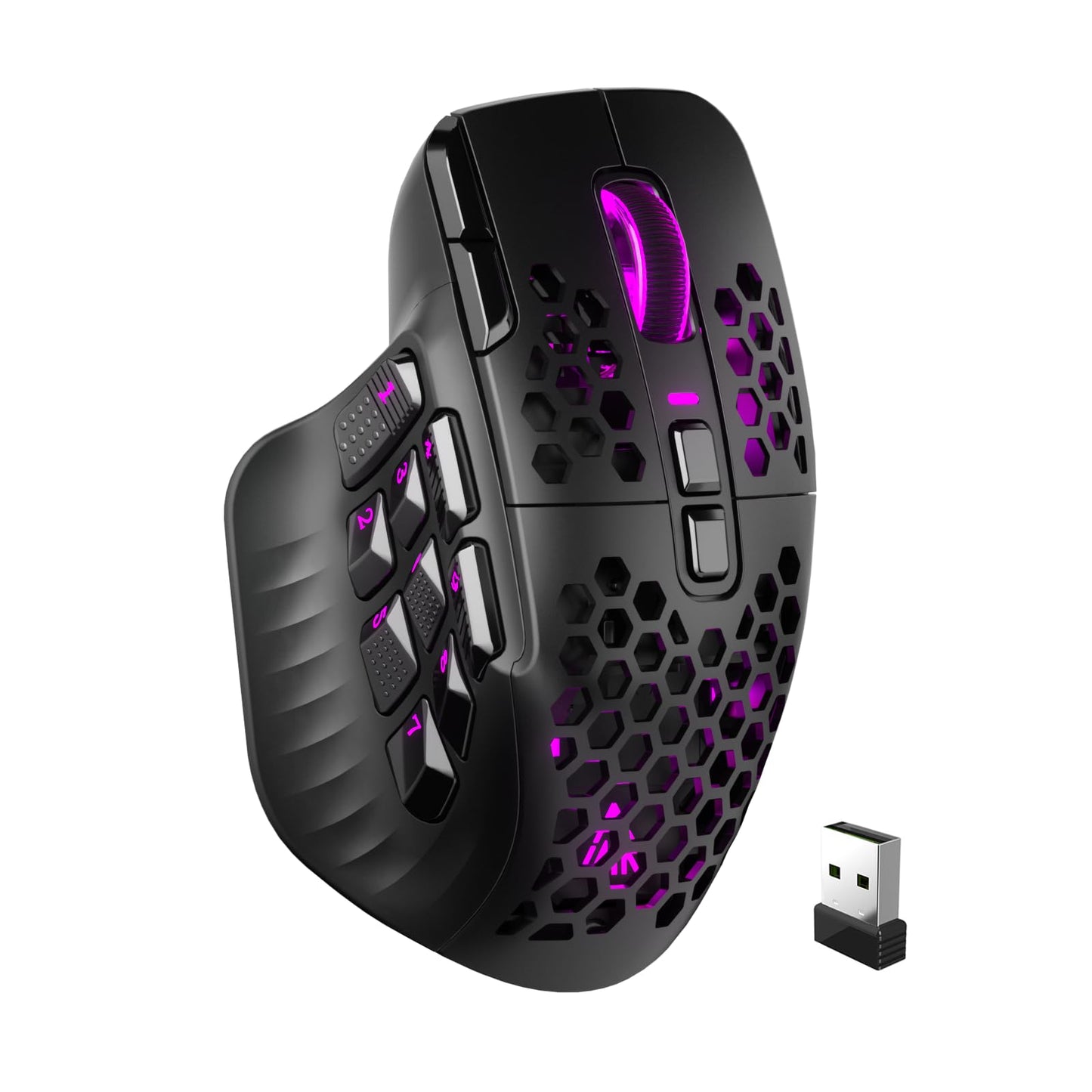 SOLAKAKA SM809 Pro Wireless MMO Gaming Mouse with 9 Side Buttons,24000 DPI,Triple Connectivity (2.4G/BT/Wired) RGB MMO Mouse for Gamer,16 Programmable Macros,Up to 350H Battery Life,Black