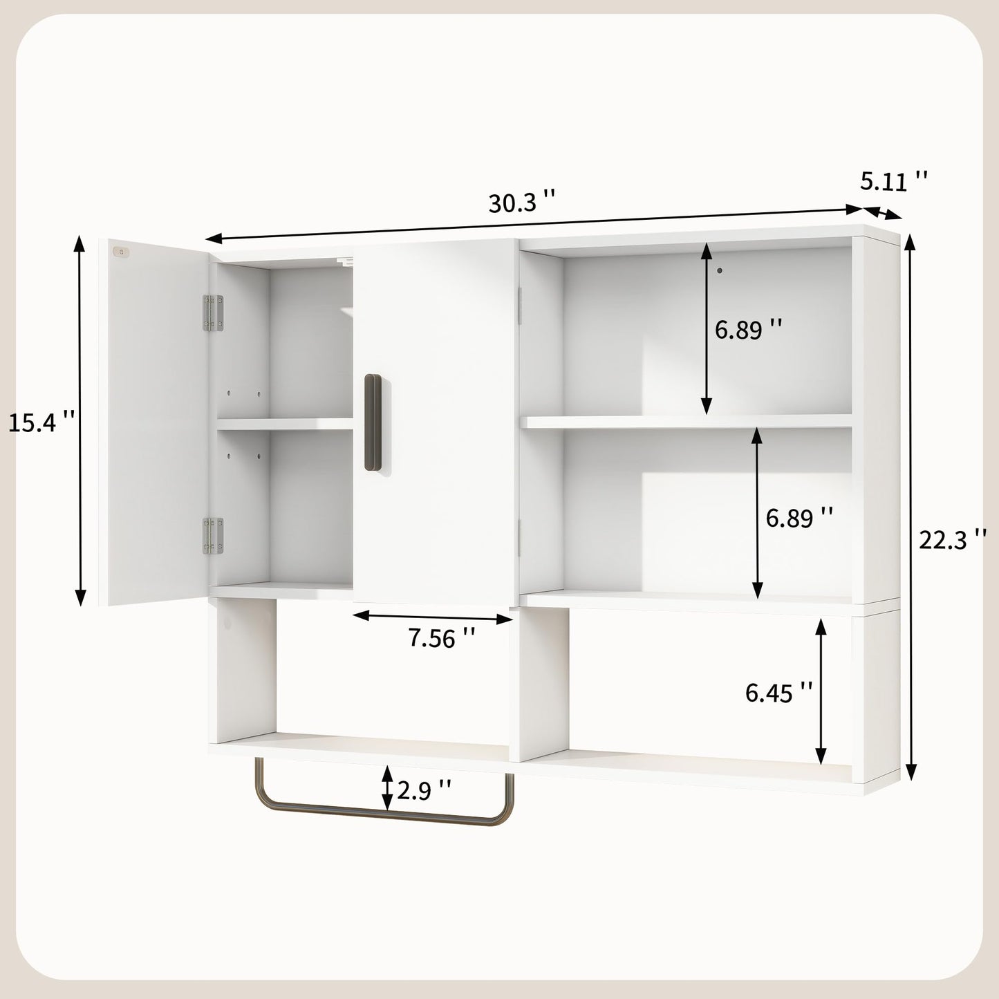 Vavkorkula Bathroom Wall Cabinet, Medicine Cabinet, Wall Mounted Bathroom Cabinet with 2 Doors & Towel Bar, Over The Toilet Storage Cabinet for Laundry & Kitchen, White
