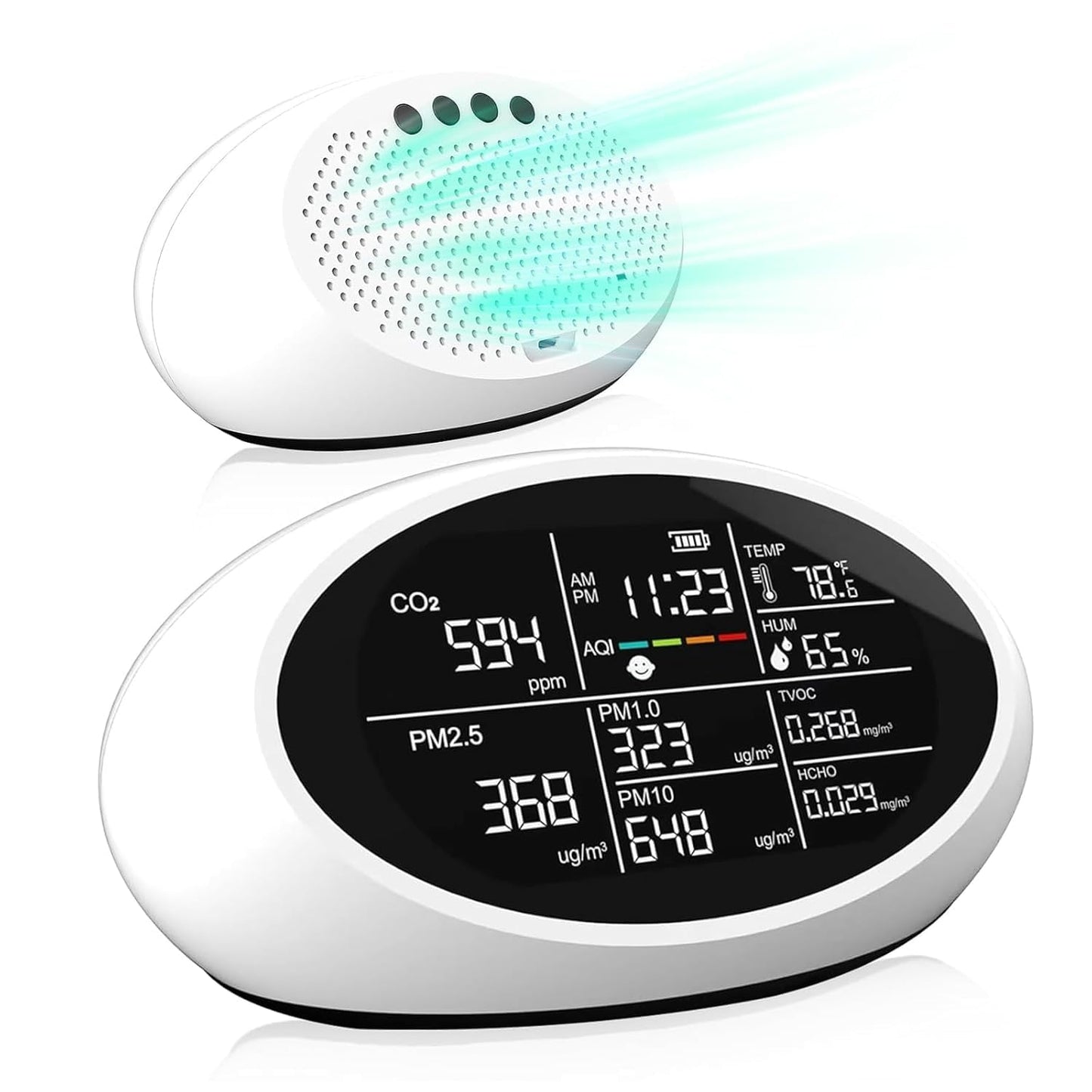18 in 1 Air Quality Monitor Indoor, Portable CO2 Detector for CO2, Temperature (°F), Humidity, VOC, PM2.5, PM1.0, PM10 & Time Display, 【Dual Chip & High Accuracy】 Air Quality Tester for Home