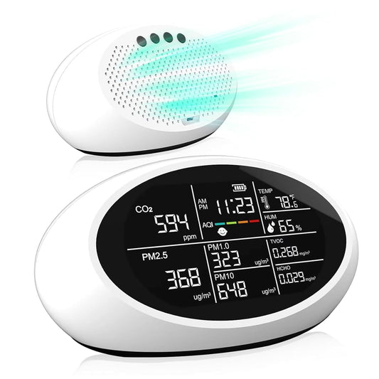18 in 1 Air Quality Monitor Indoor, Portable CO2 Detector for CO2, Temperature (°F), Humidity, VOC, PM2.5, PM1.0, PM10 & Time Display, 【Dual Chip & High Accuracy】 Air Quality Tester for Home