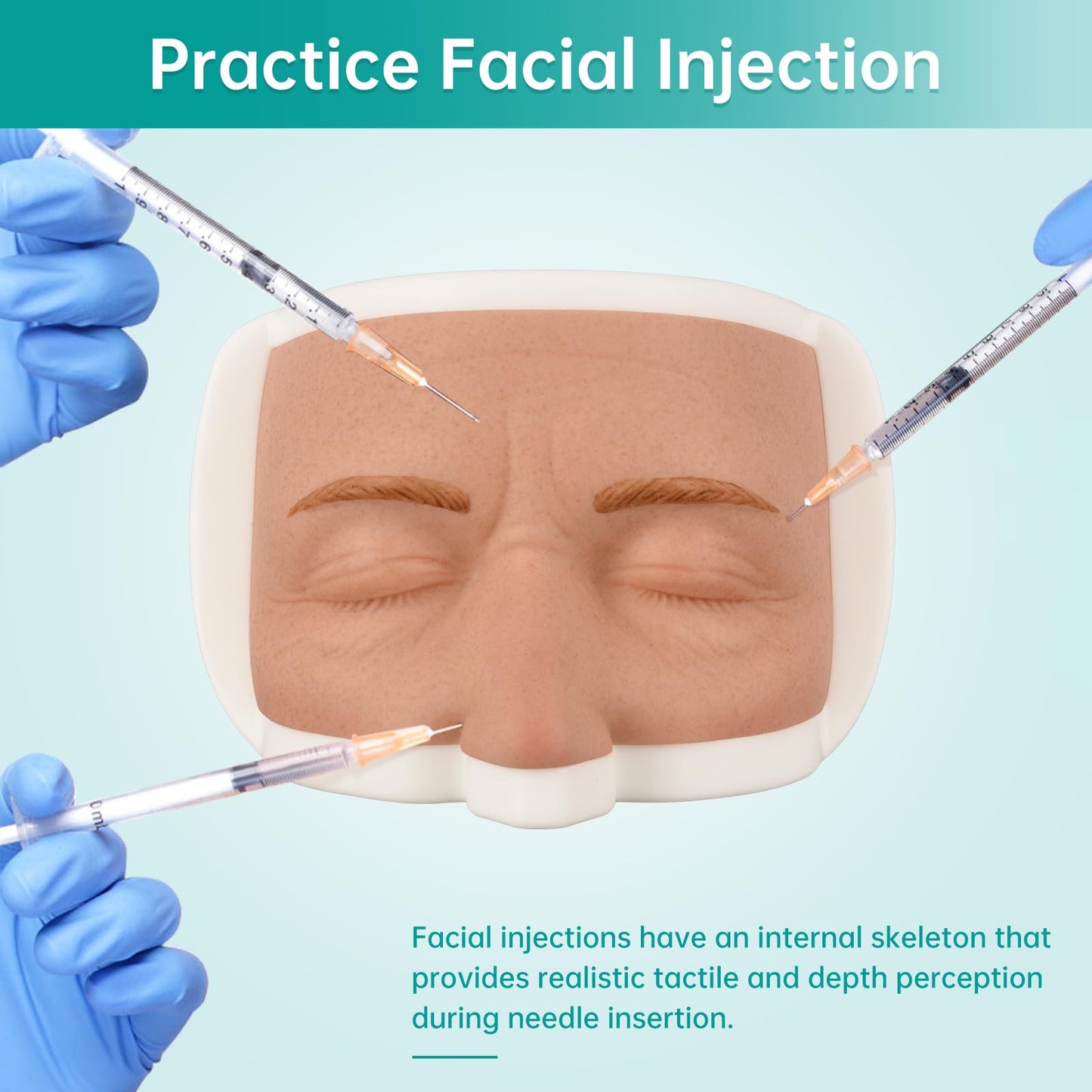 MedEduQuest Silicone Face Injection Practice Kit with Realistic Skin Texture for Medical Training, Makeup Tutorials, and Plastic Surgery Demonstrations, Includes Anti-Slip Base