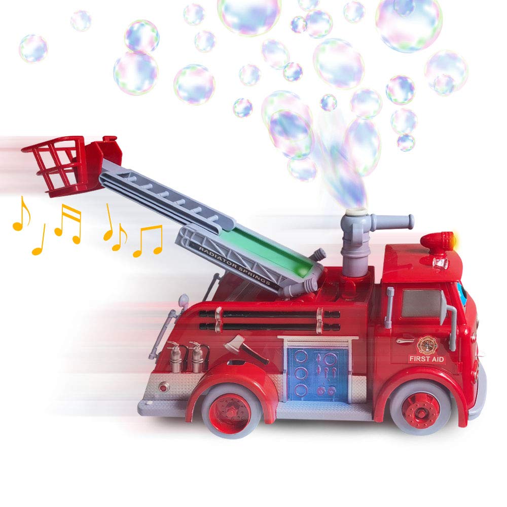 ArtCreativity Bubble Blowing Fire Engine Toy Truck for Kids - Awesome Light Up LED and Siren Effects - Bubble Solution and Funnel Included - Best Birthday Gift for Boys and Girls 5+