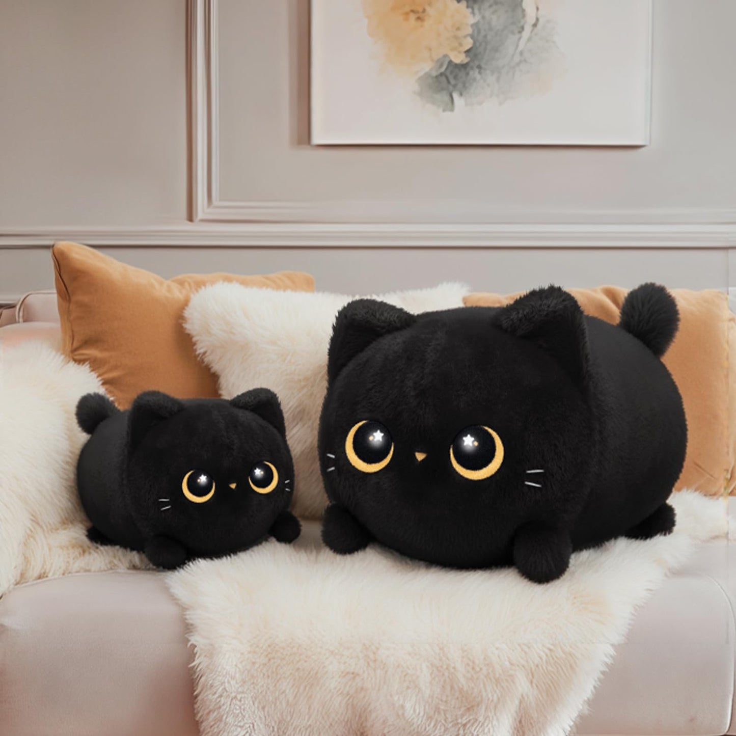 Mewaii Black Cat Plush, Cute Cat Plushies Toy, Soft Kitten Plushie Cuddle Pillow, Anime Plushie Doll, Cute Stuff Toys Gift for Girls, Boys and Males (16 Inch)