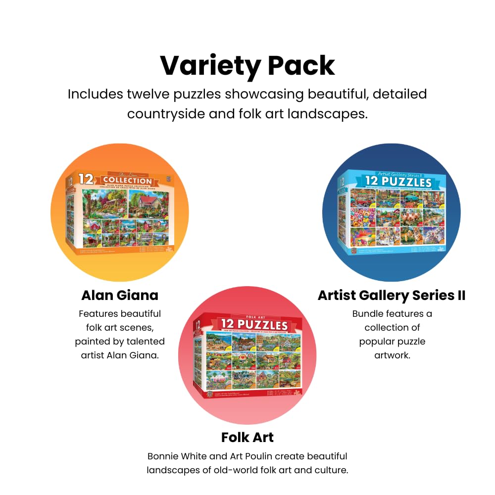 MasterPieces Folk Art 12-Pack Bundle Jigsaw Puzzles, Assorted (31864)