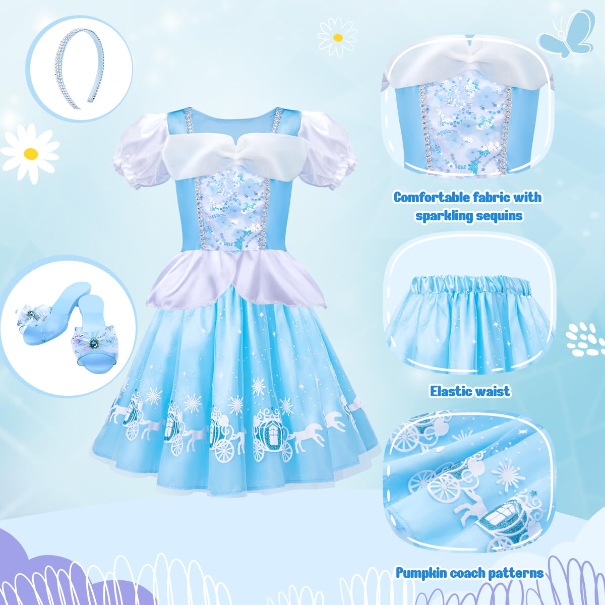 Meland Princess Dress Up for Girls - Dress Up Clothes for Toddler with Princess Shoes, Toys Gifts for Girls 3 4 5 6 Years Old