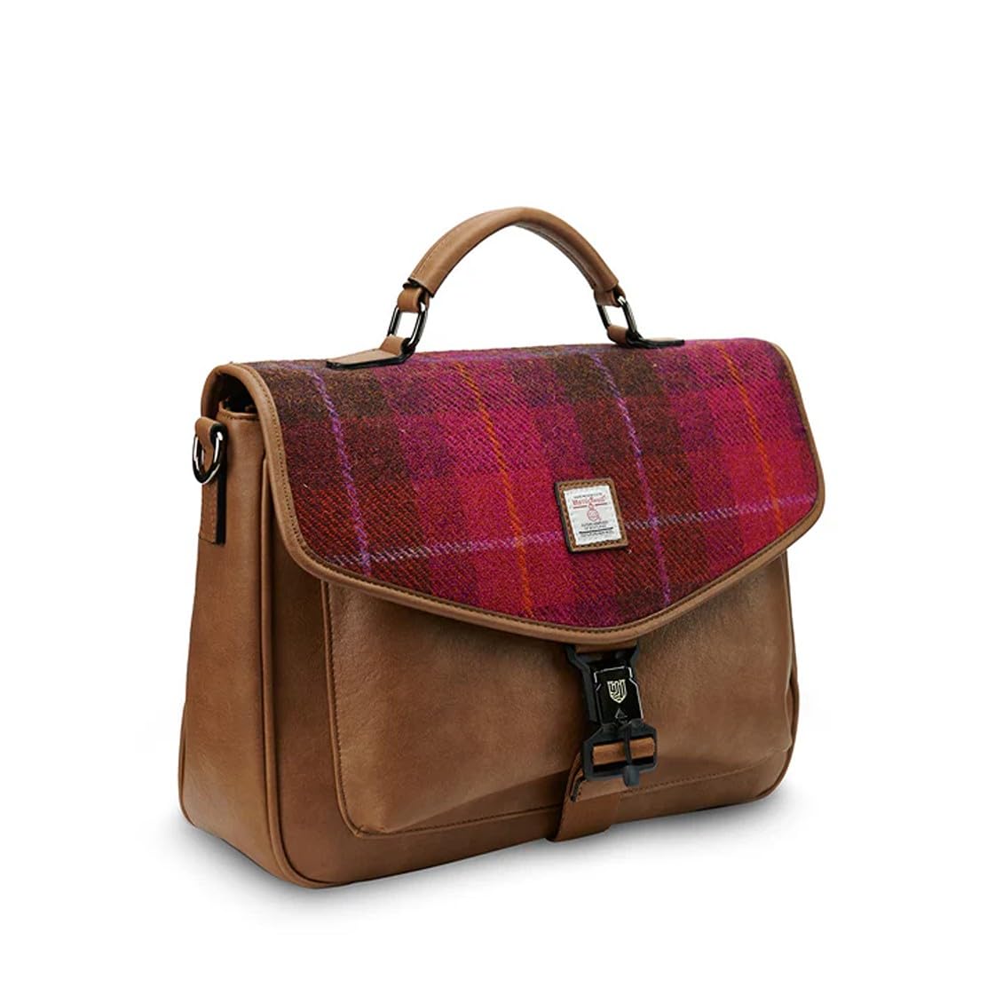 Islander The Laptop Bag - Made of Microfibre Leather & Harris Tweed (Fuchsia Tartan)
