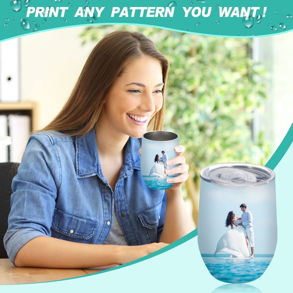 18 Pack Sublimation Wine Tumblers Blanks Straight Stainless Steel Insulated Mug for Full Wrap Heat Transfer with Spill-Proof Sliding Lid for Coffee Cocktails Drinks 12oz