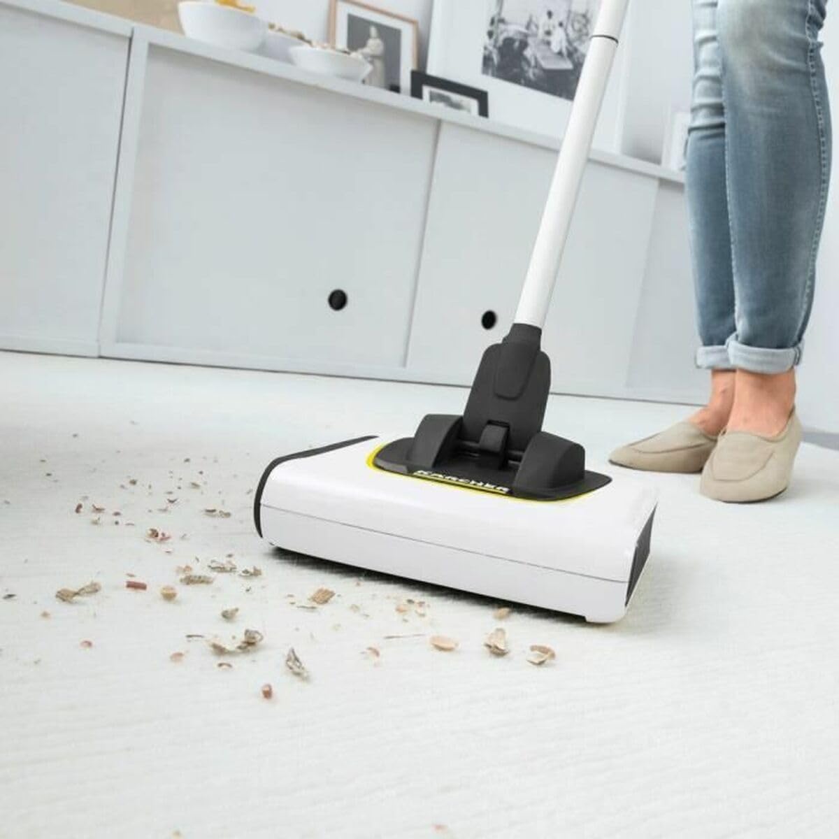 Kärcher KB 5 Electric Floor Sweeper Broom, for Carpets, Hardwood Floors and Tiles, Lightweight and Cordless, Ideal for Fur, Hair, Dirt & Dust - White