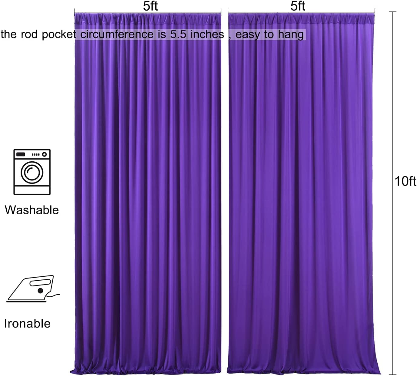 AK TRADING CO. 10 feet x 10 feet Purple Polyester Backdrop Drapes Curtains Panels with Rod Pockets - Wedding Ceremony Party Home Window Decorations (DRAPE-5x10-PURPLE)
