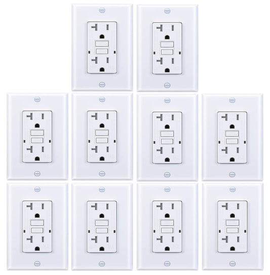 3GRACE 20 Amp GFCI Outlet, Tamper-Resistant, Weather Resistant Receptacle Indoor or Outdoor Use, LED Indicator with Decor Wall Plates and Screws，UL Listed, White (10 Pack)