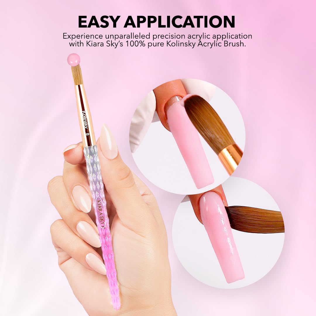 Kiara Sky Pink Crystal Acrylic Nail Brush - Professional Nail Cleaner Tool - Nail Kolinsky Brush for Women - 100% Kolinksy Hand Crafted Nail Tools - Long Lasting Nail Cleaning Brush, #10