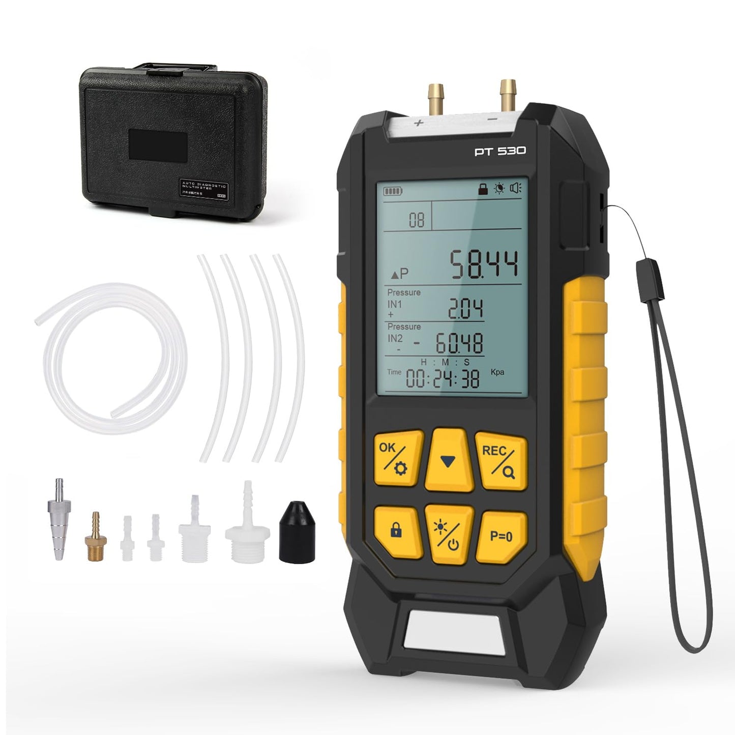 LINXINO PT530 Digital Manometer,Air and Gas Pressure Tester,Dual Differential Digital Manometer,-100 to 300 Kpa Measurement Range,10 Pressure Units,Data Locking,Storage and Flashlight