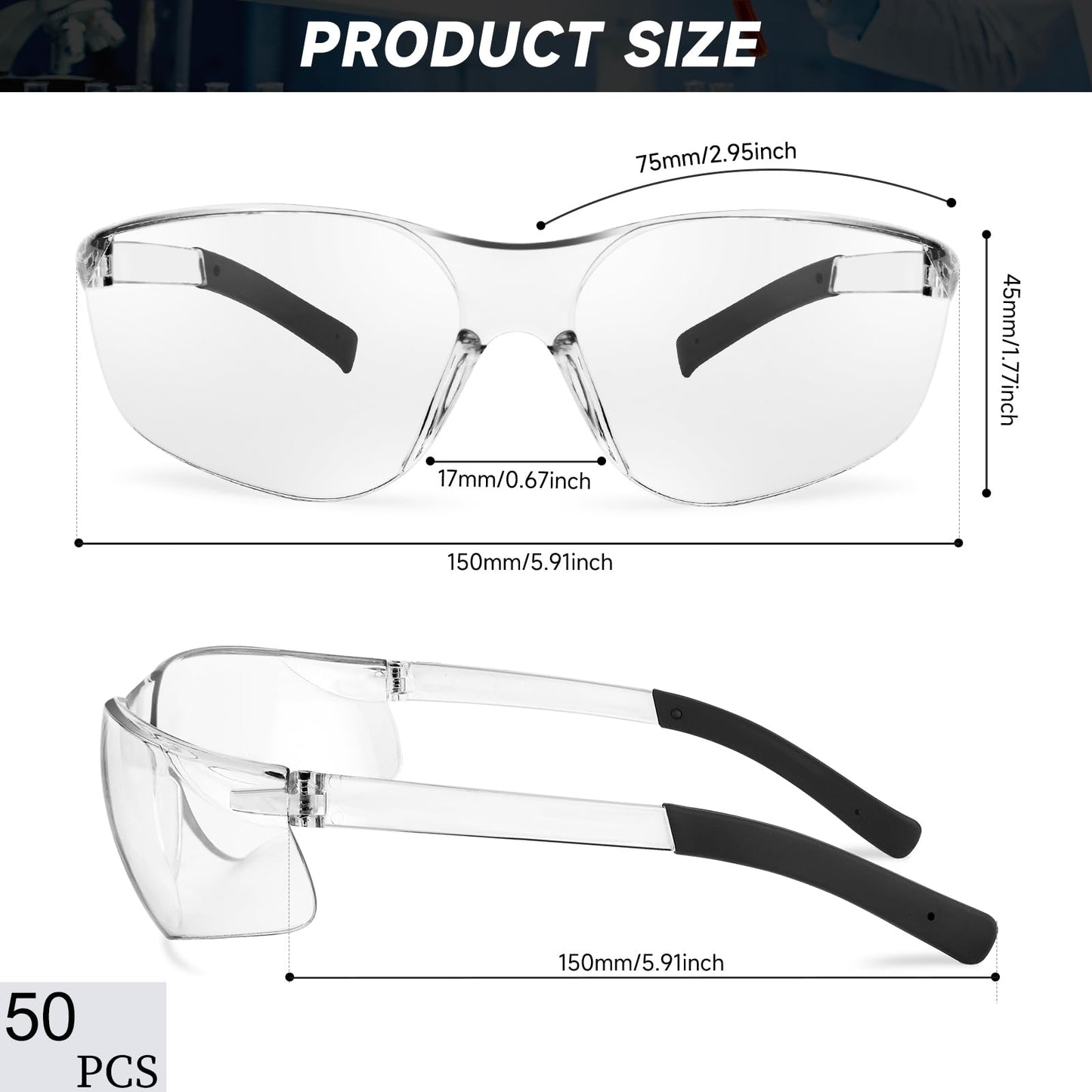 Salfboy 50 Pack Clear Safety Glasses with ANSI Z87.1 Scratch Resistant Eyewear for Women Man Lab Goggles Eye Protection